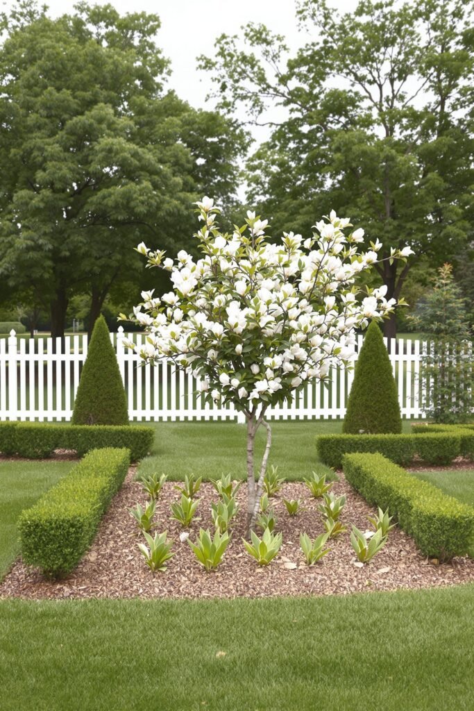 Blooming Harmony Under a Snowy Blossom Tree