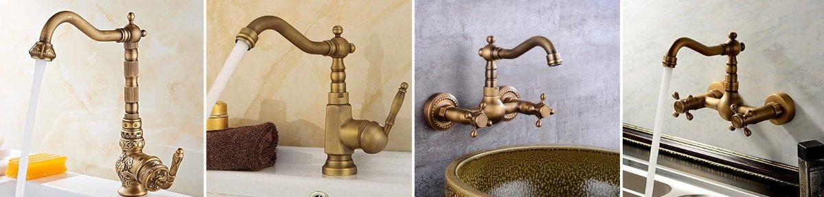 Antique Brass Kitchen Faucet with Hot and Cold Mixer