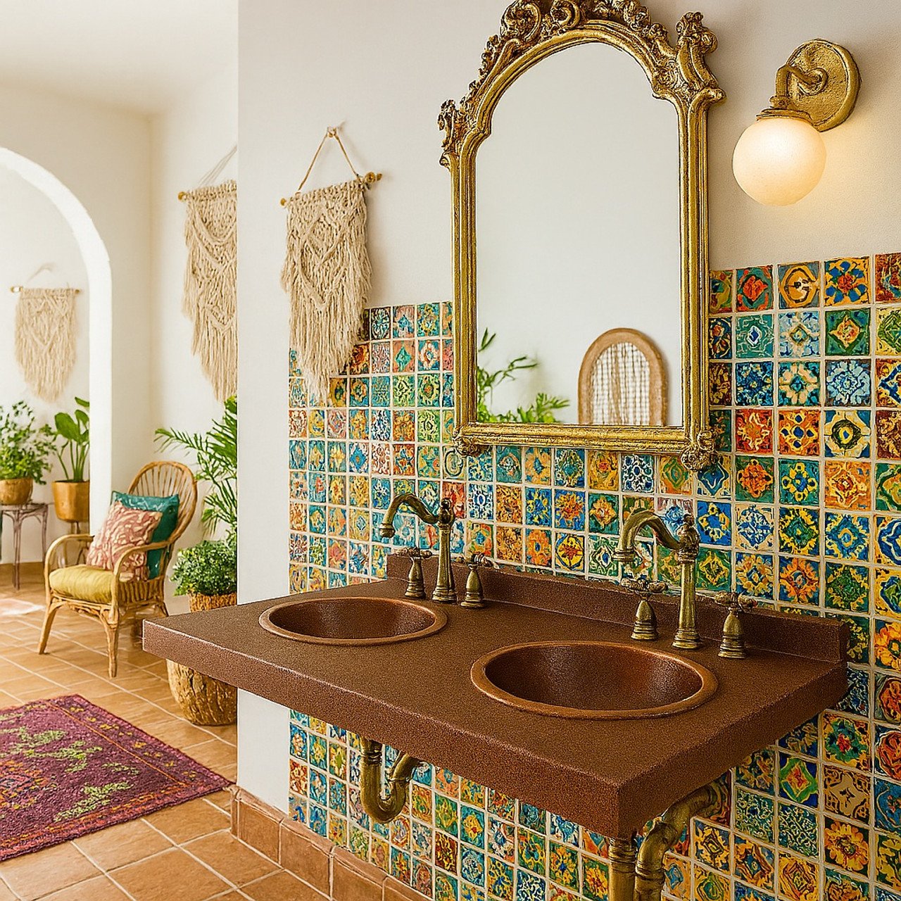 Hammered Copper Sink Countertop Double Bathroom Vanity