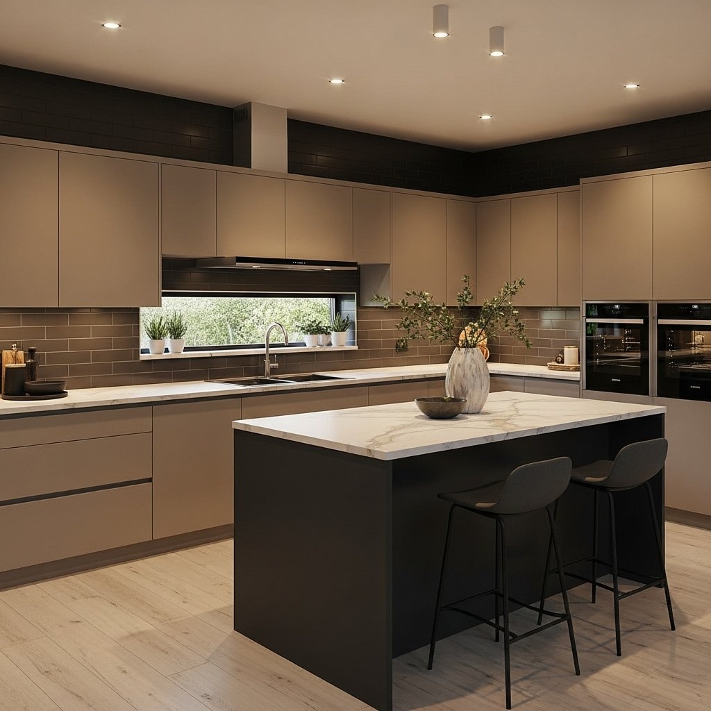 Warm Taupe and Charcoal Kitchen Design