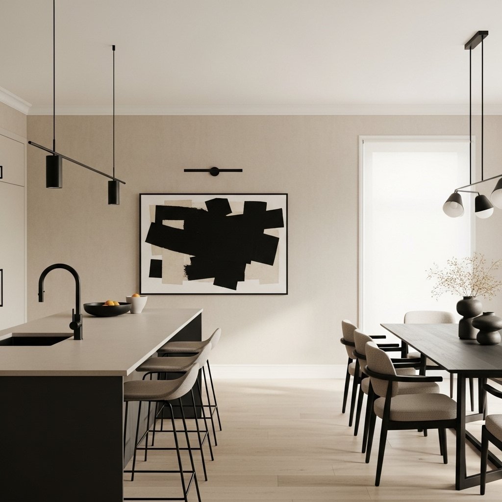 Beige Kitchen Walls with Black Accents