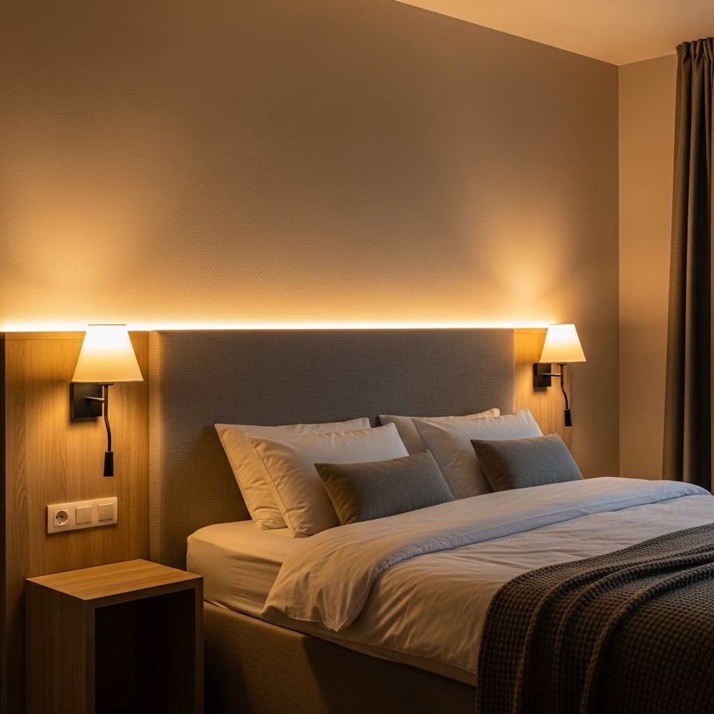 "Cozy bedroom with soft accent lighting"