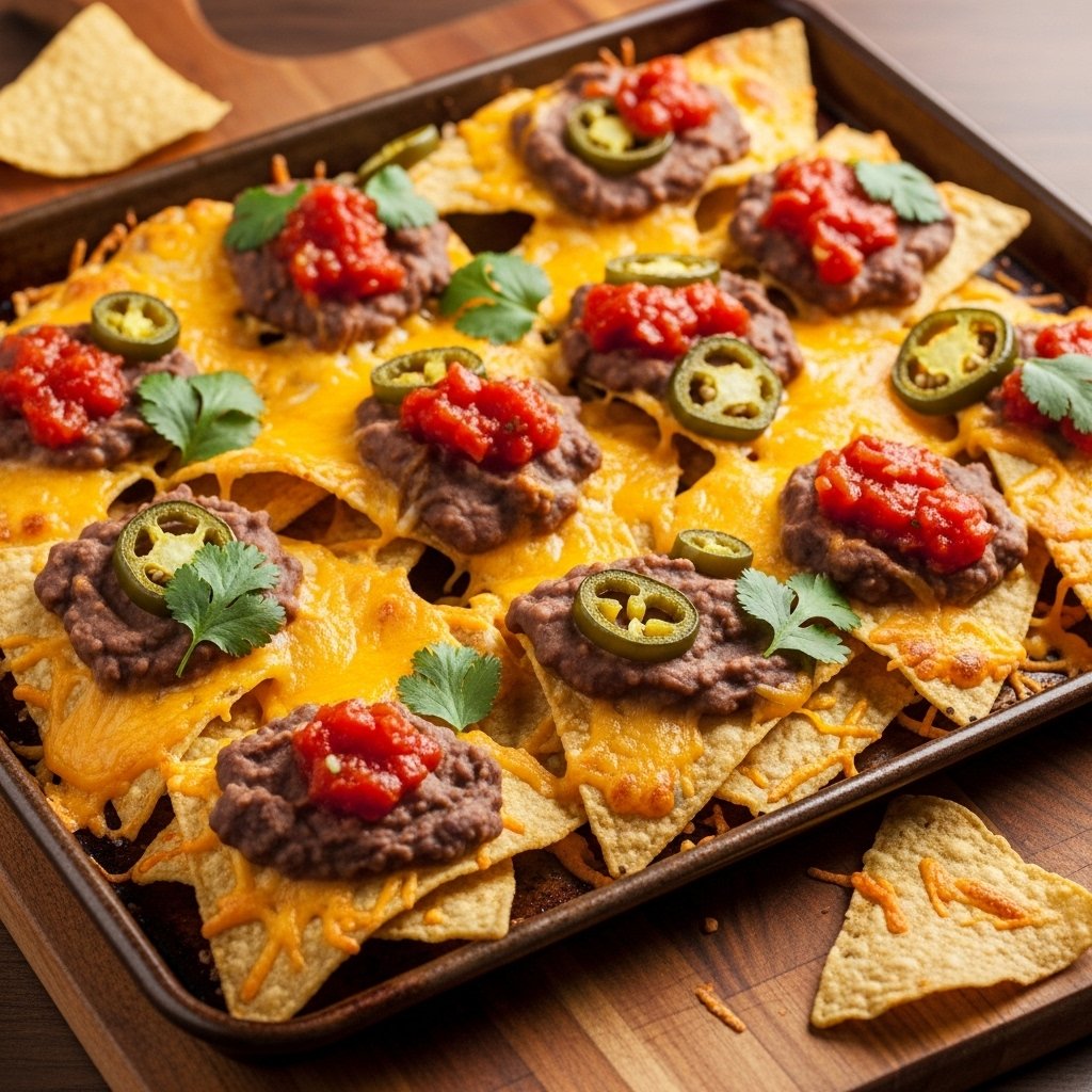 Crispy sheet pan nachos with toppings