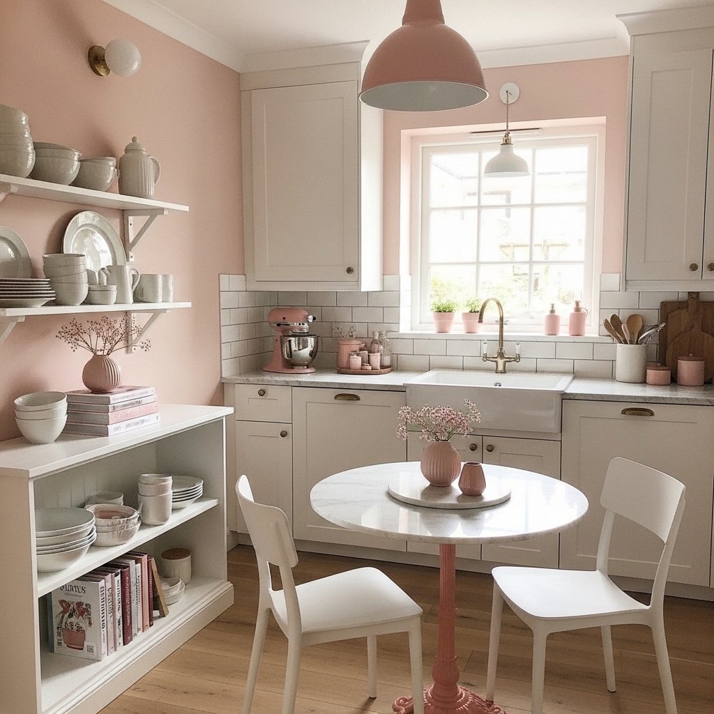 Soft Blush and White Kitchen Design