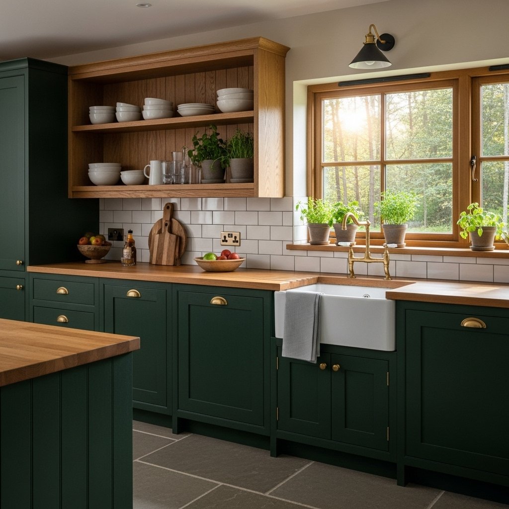 Deep Forest Green and Oak Kitchen Design