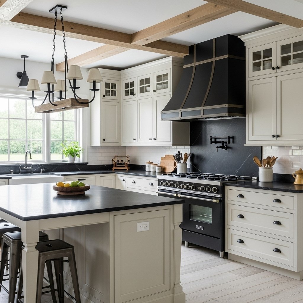 Cream and Black Contrast Kitchen Design
