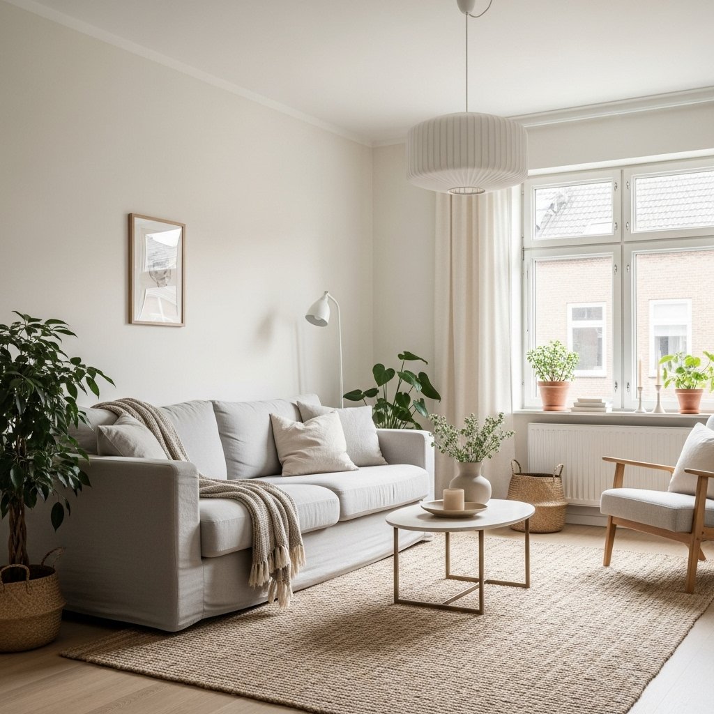 "Calm bedroom with neutral color palette"