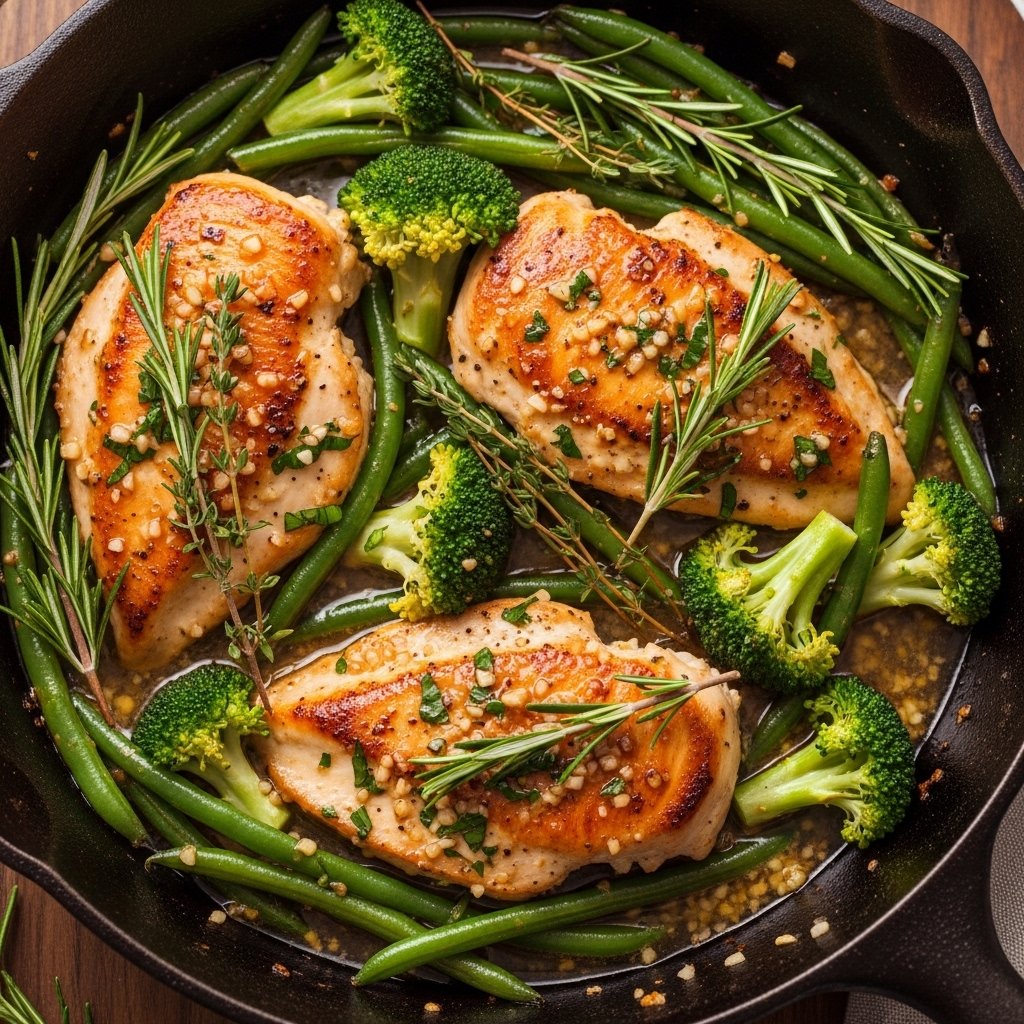 Juicy garlic butter chicken with veggies.