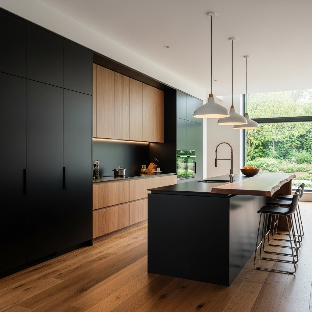 Matte Black and Wood Kitchen Design