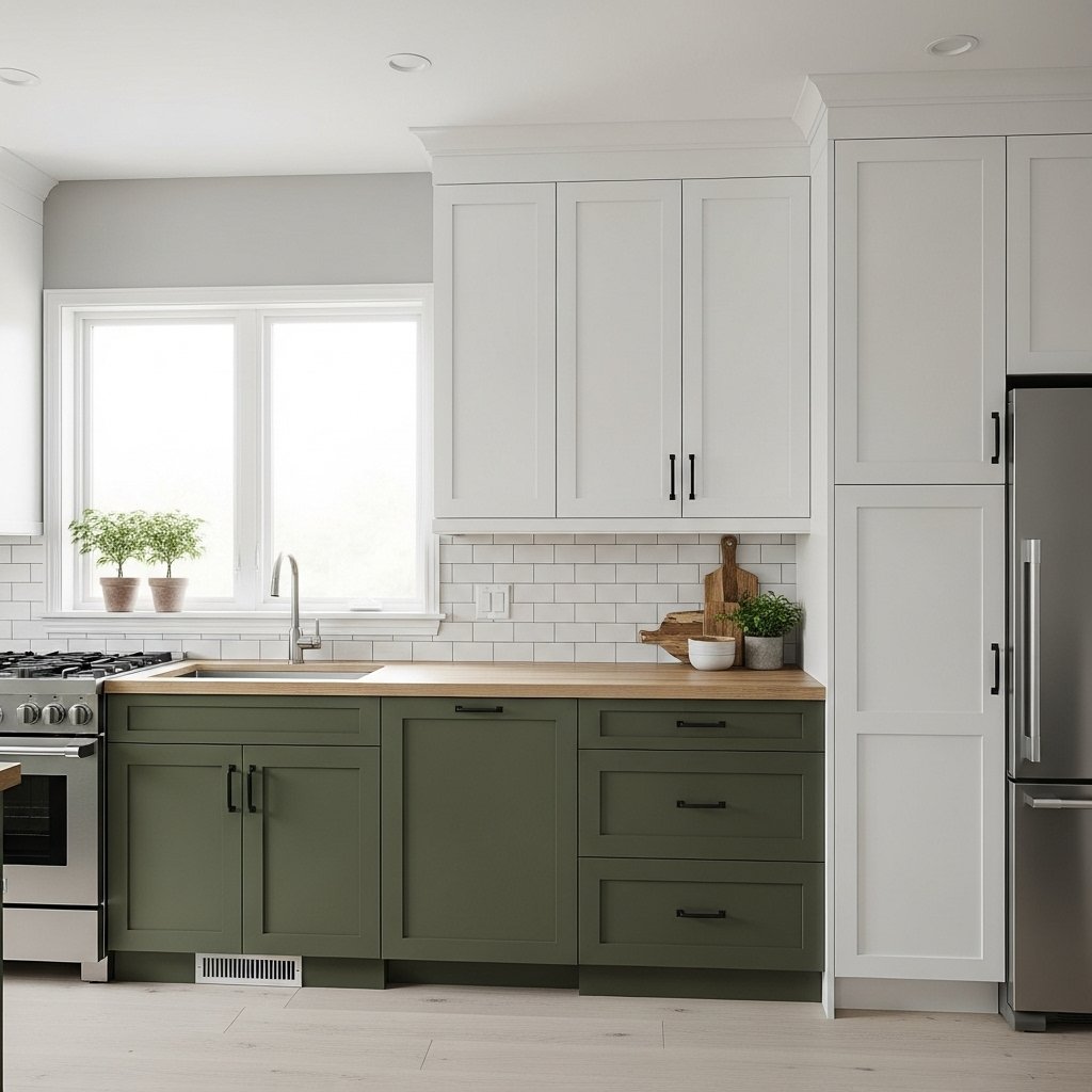 Olive Green and White Kitchen Design