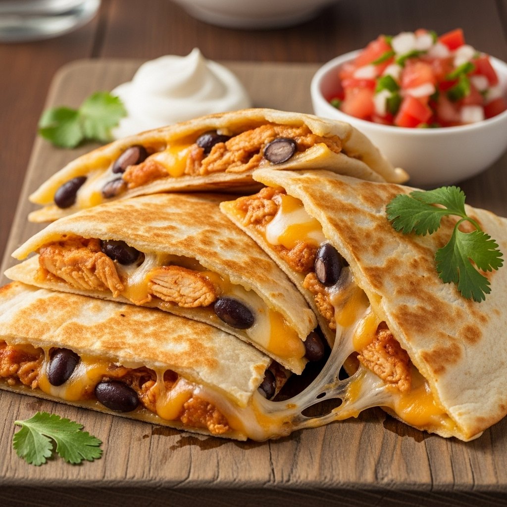 Loaded quesadillas with melted cheese