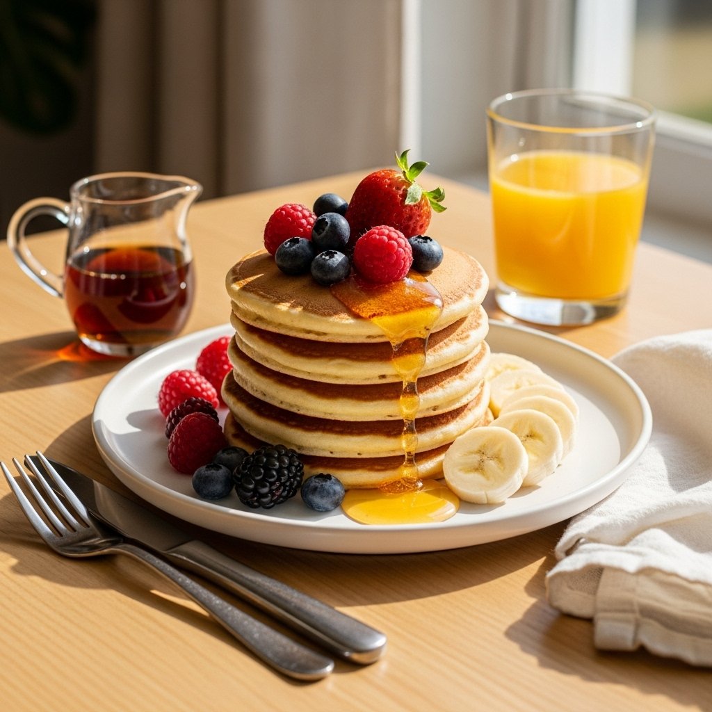 Delicious Sunday breakfast pancakes with fruit