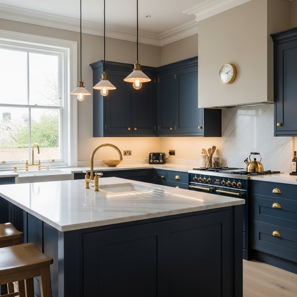Navy Blue and Brass Accents Kitchen Design