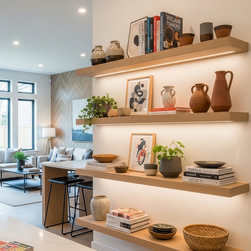 Practical open shelving for kitchen connection