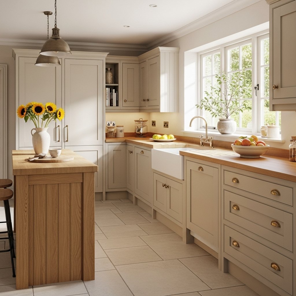 Greige and Natural Wood Kitchen Design