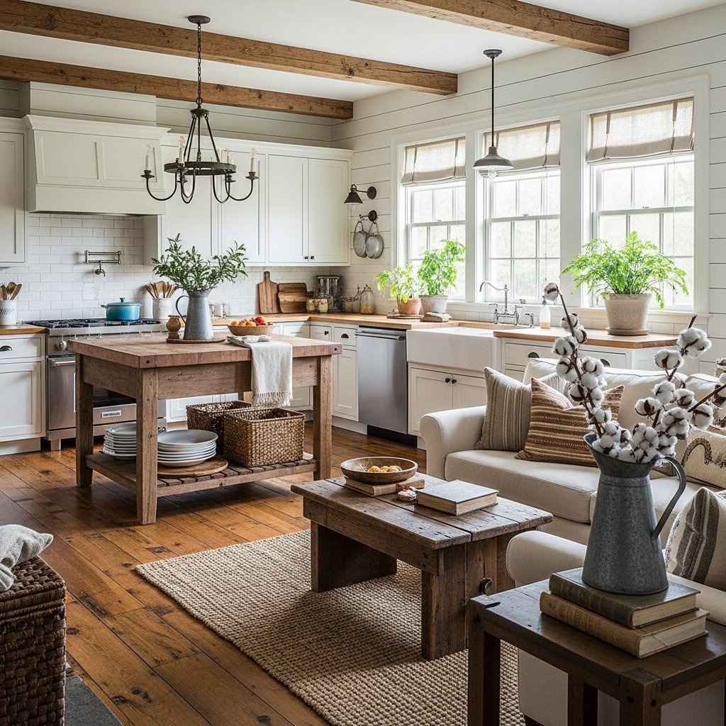 Inviting cosy farmhouse feel in decor