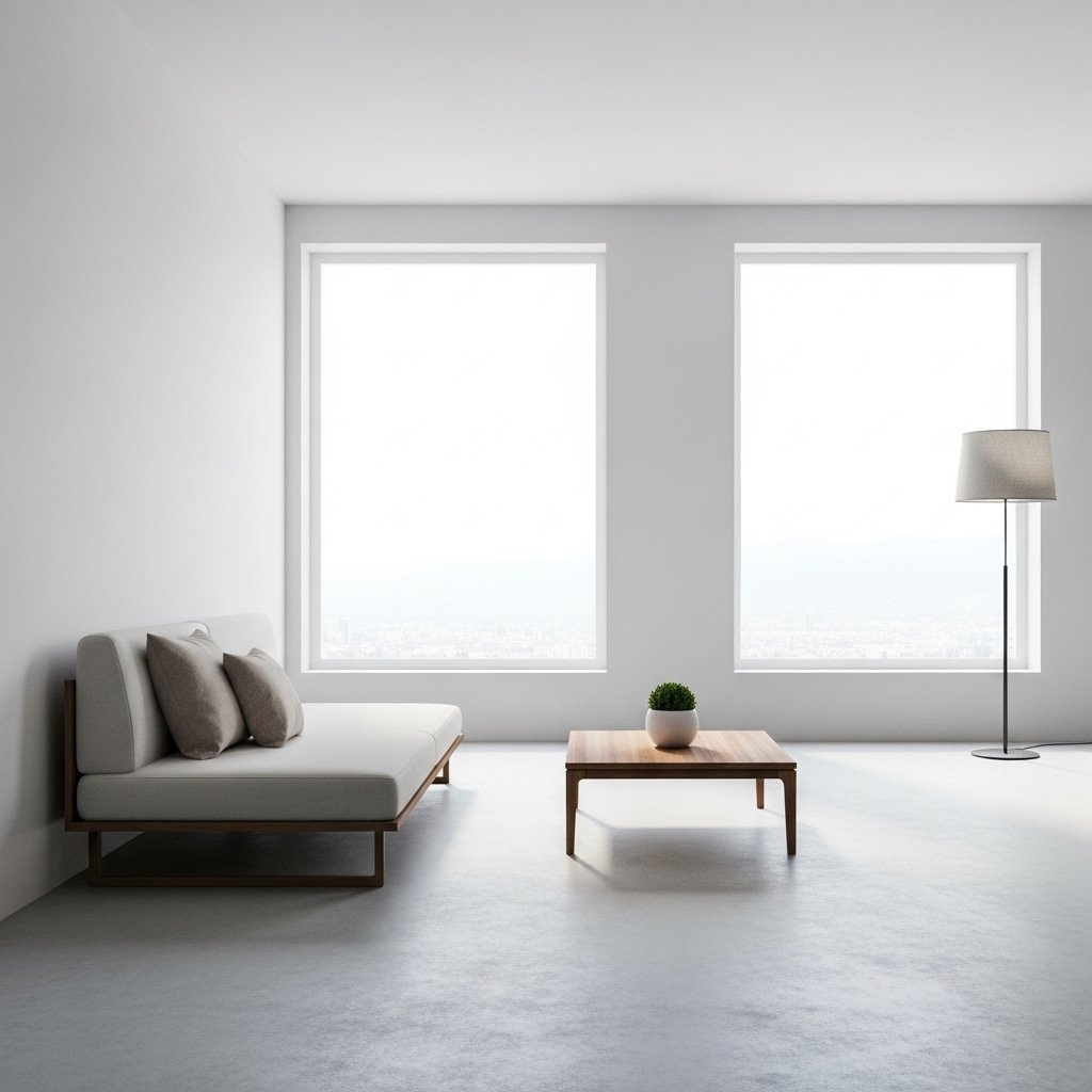 "Simple minimalist bedroom layout with elegance"