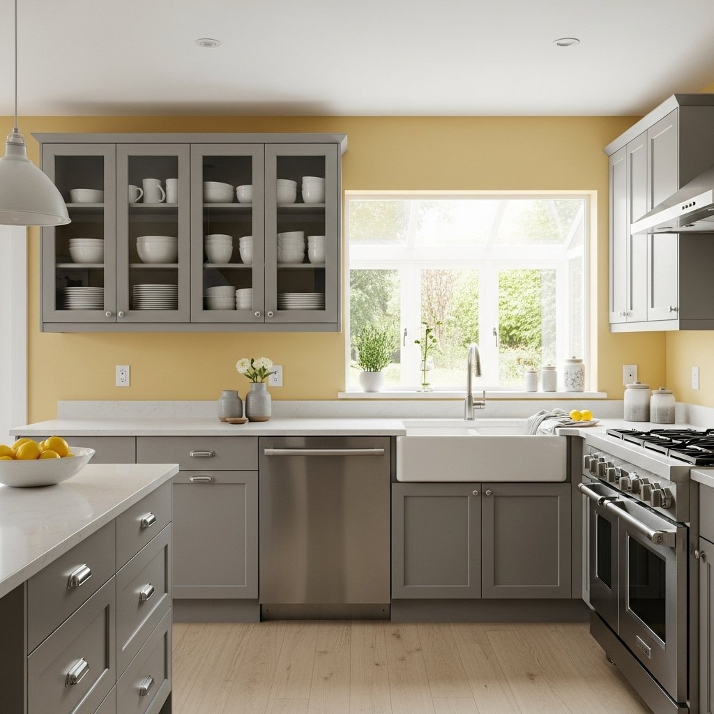 Soft Yellow and Grey Kitchen Design