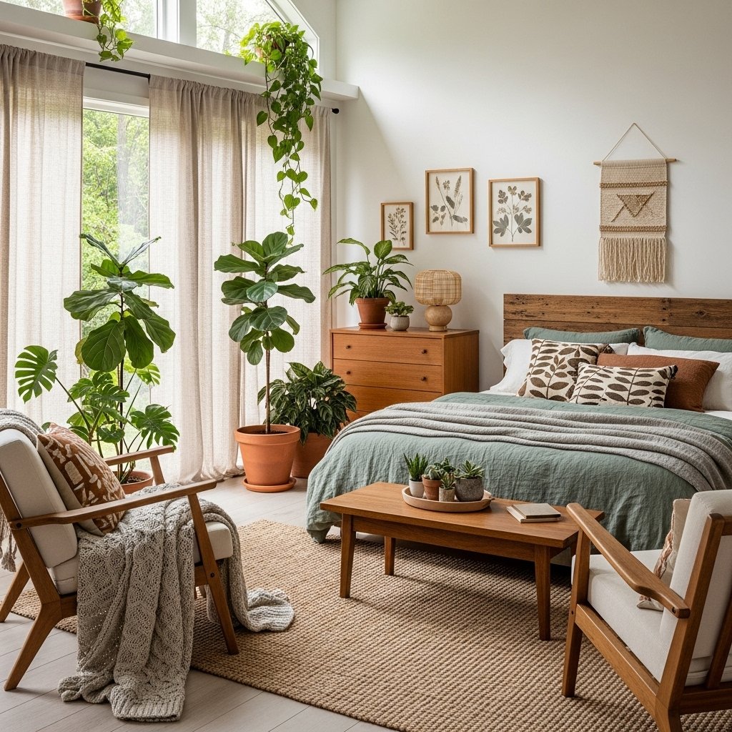 Tranquil nature inspired retreat bedroom design