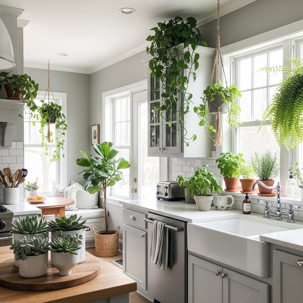 Greenery to Soften Kitchen Color Palette
