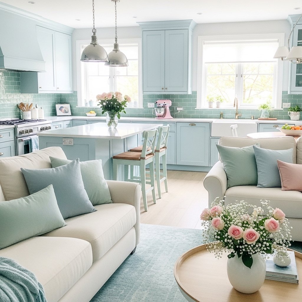 Delicate soft pastel accents in decor