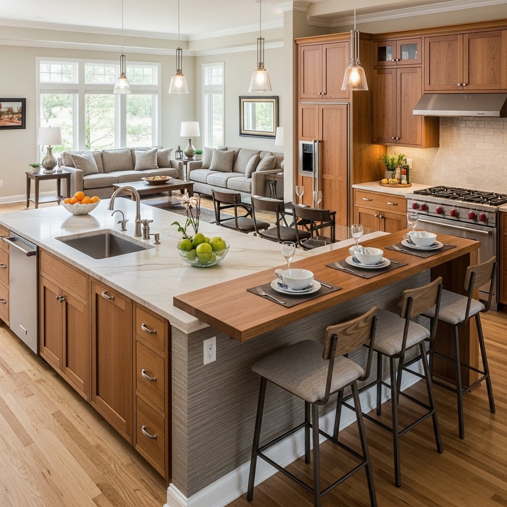 Functional island centred kitchen layout