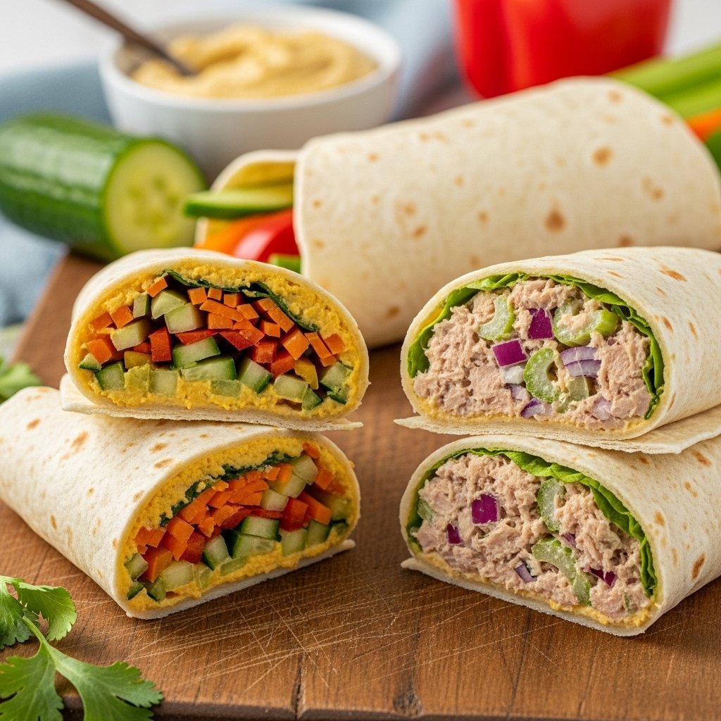 No-cook wraps with fresh veggies and protein