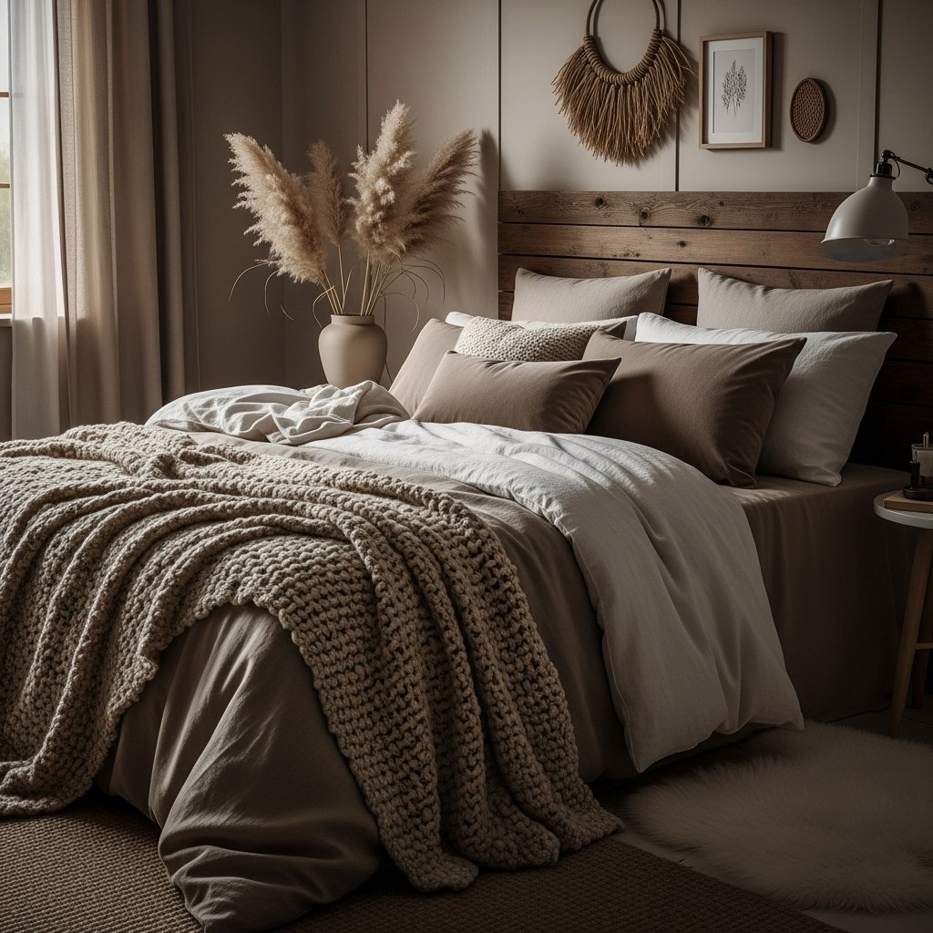 Cosy warm neutral tones layered textures