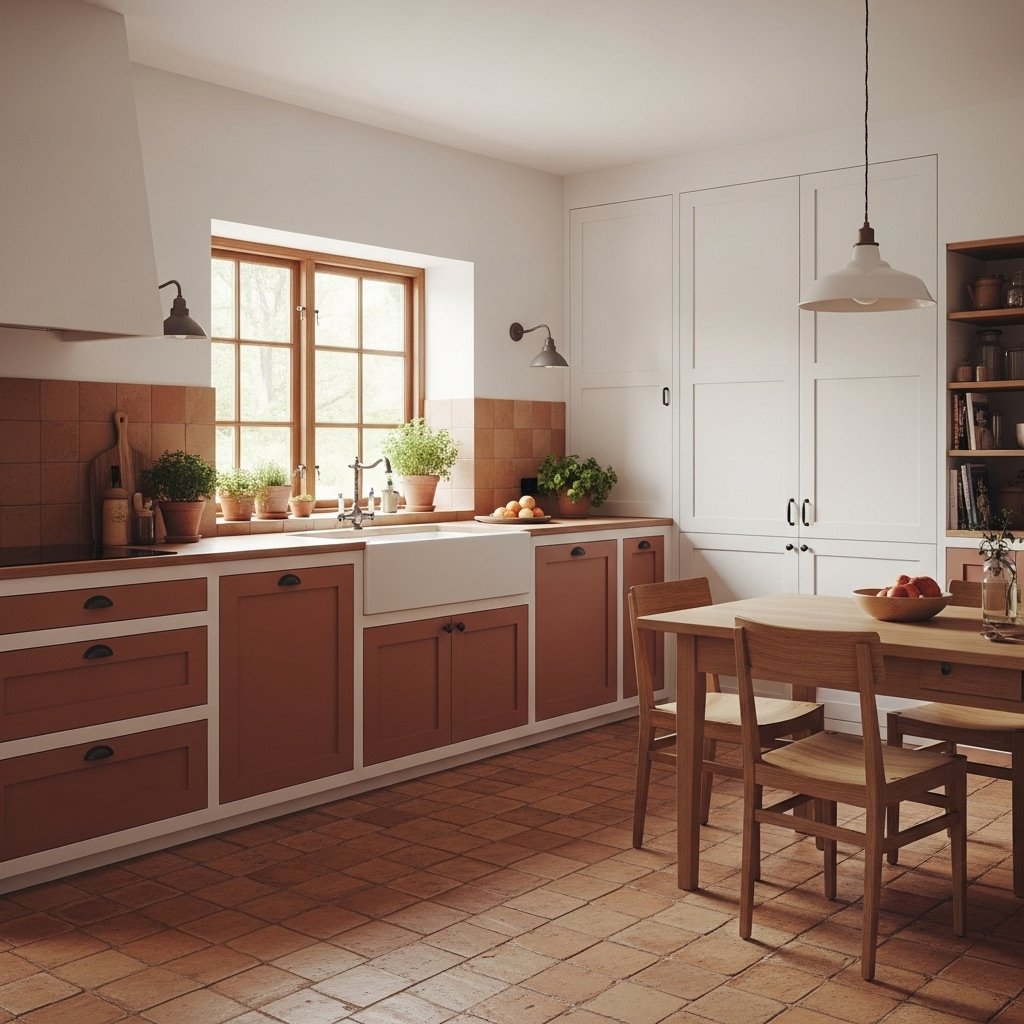 Terracotta and White Kitchen Design