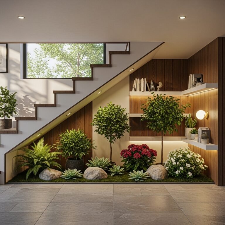 indoor landscaping under stairs