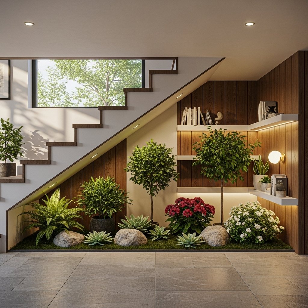 indoor landscaping under stairs