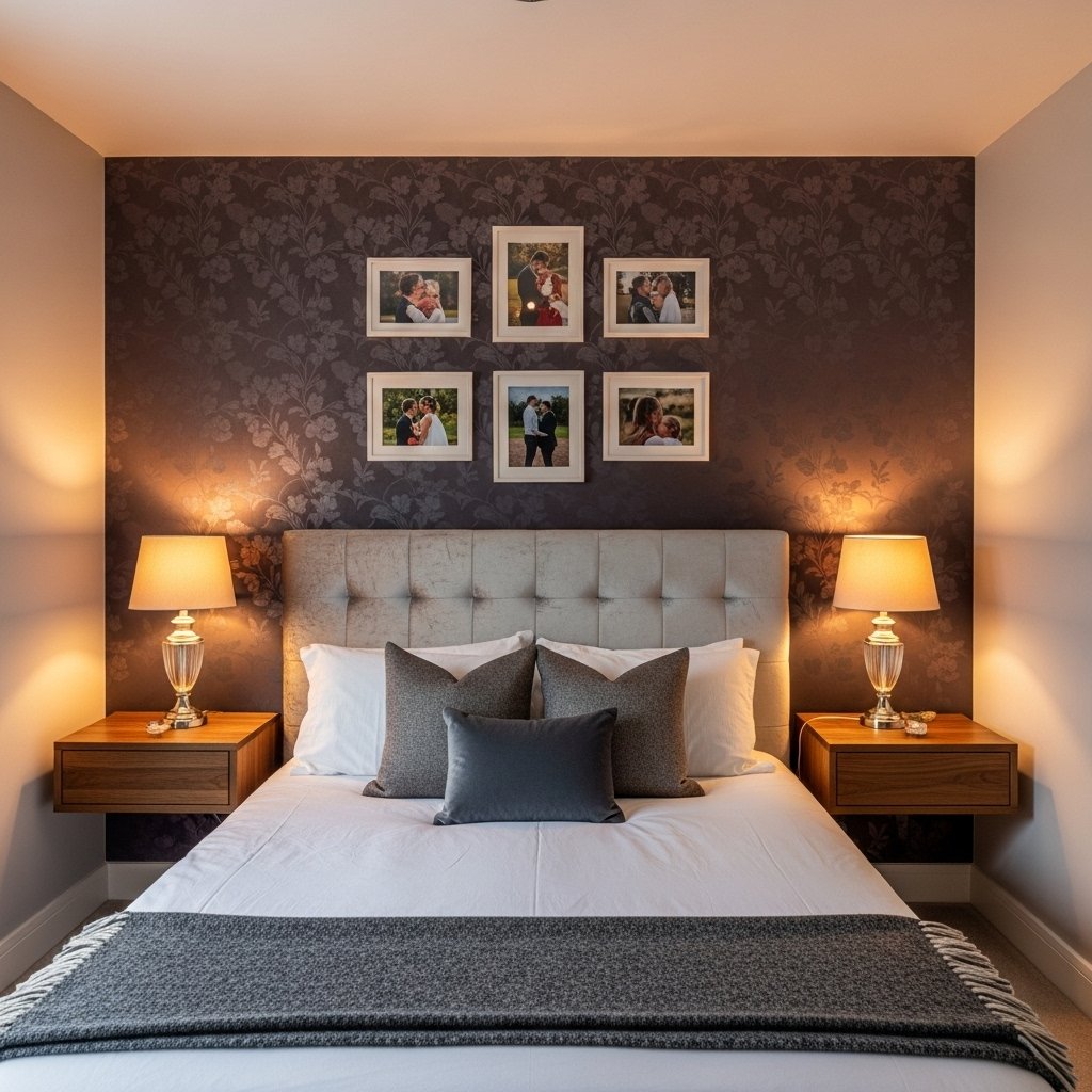 "Romantic bedroom with stylish accent wall"