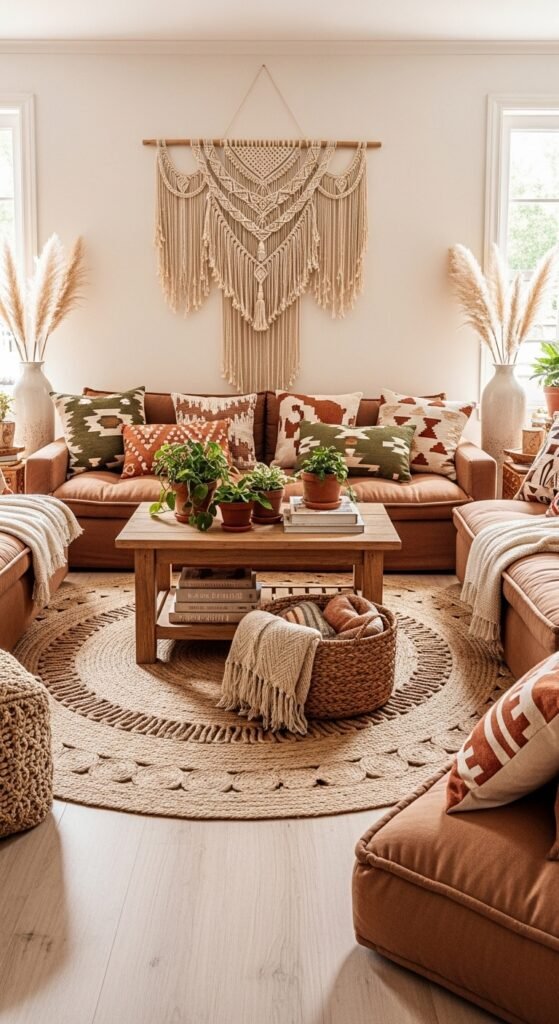 Relaxed earthy boho vibes in room