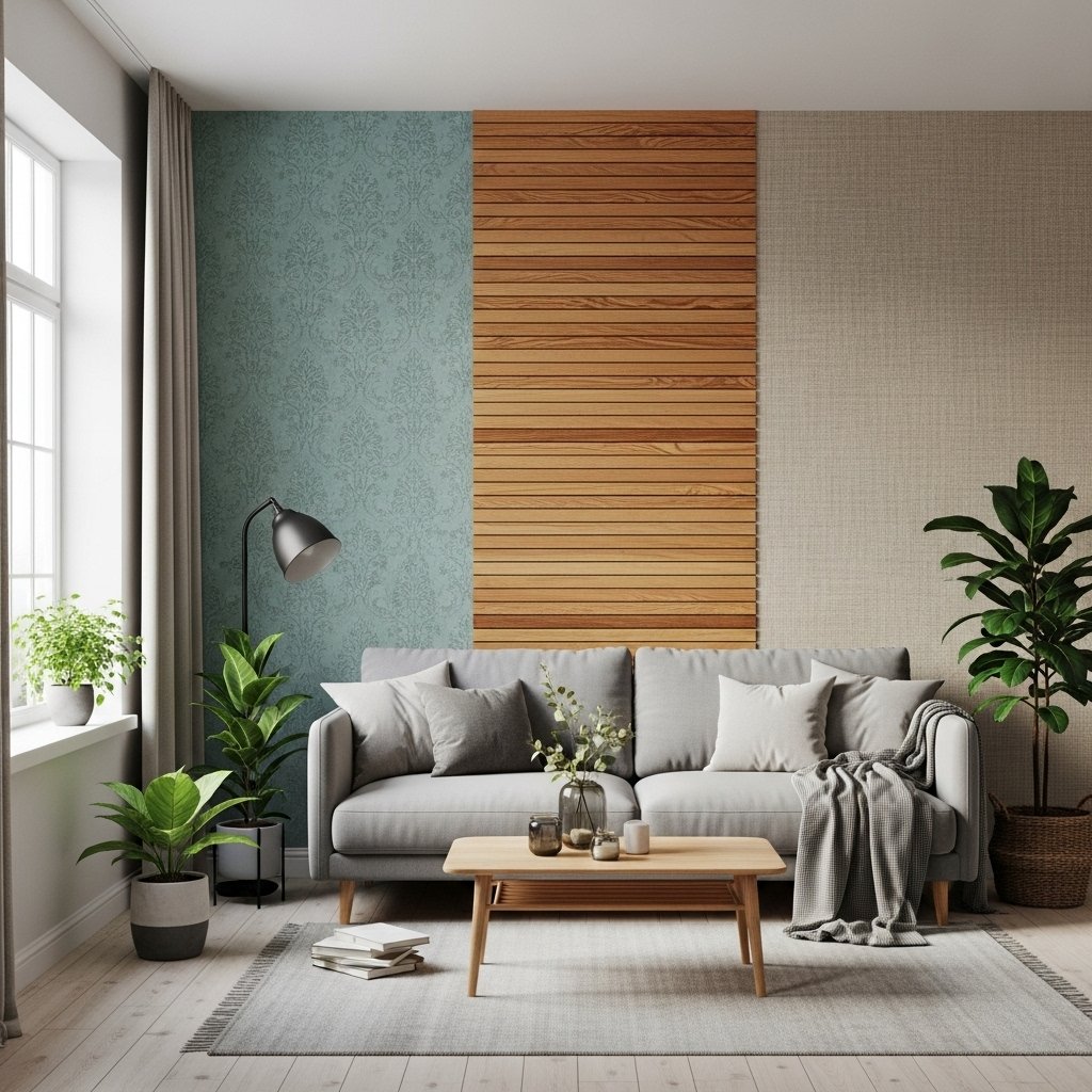 "Bedroom with textured accent wall design"