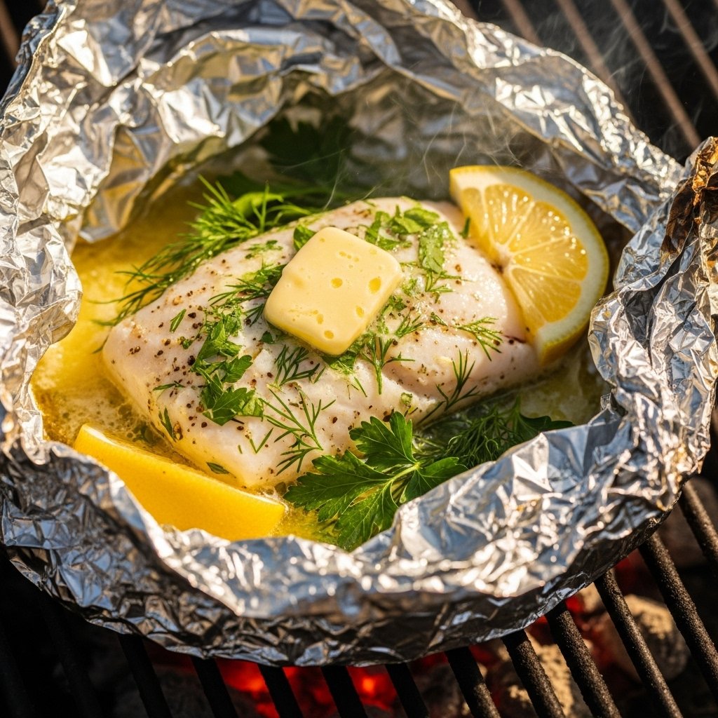 Lemon butter foil fish with herbs