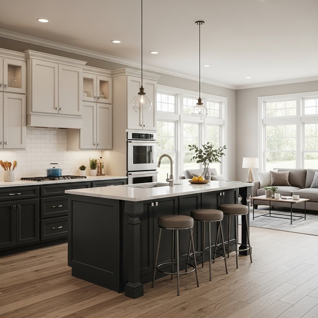 Stylish double toned kitchen cabinets design