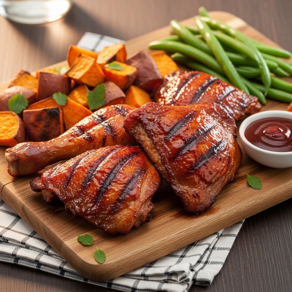 BBQ chicken with sweet potatoes meal
