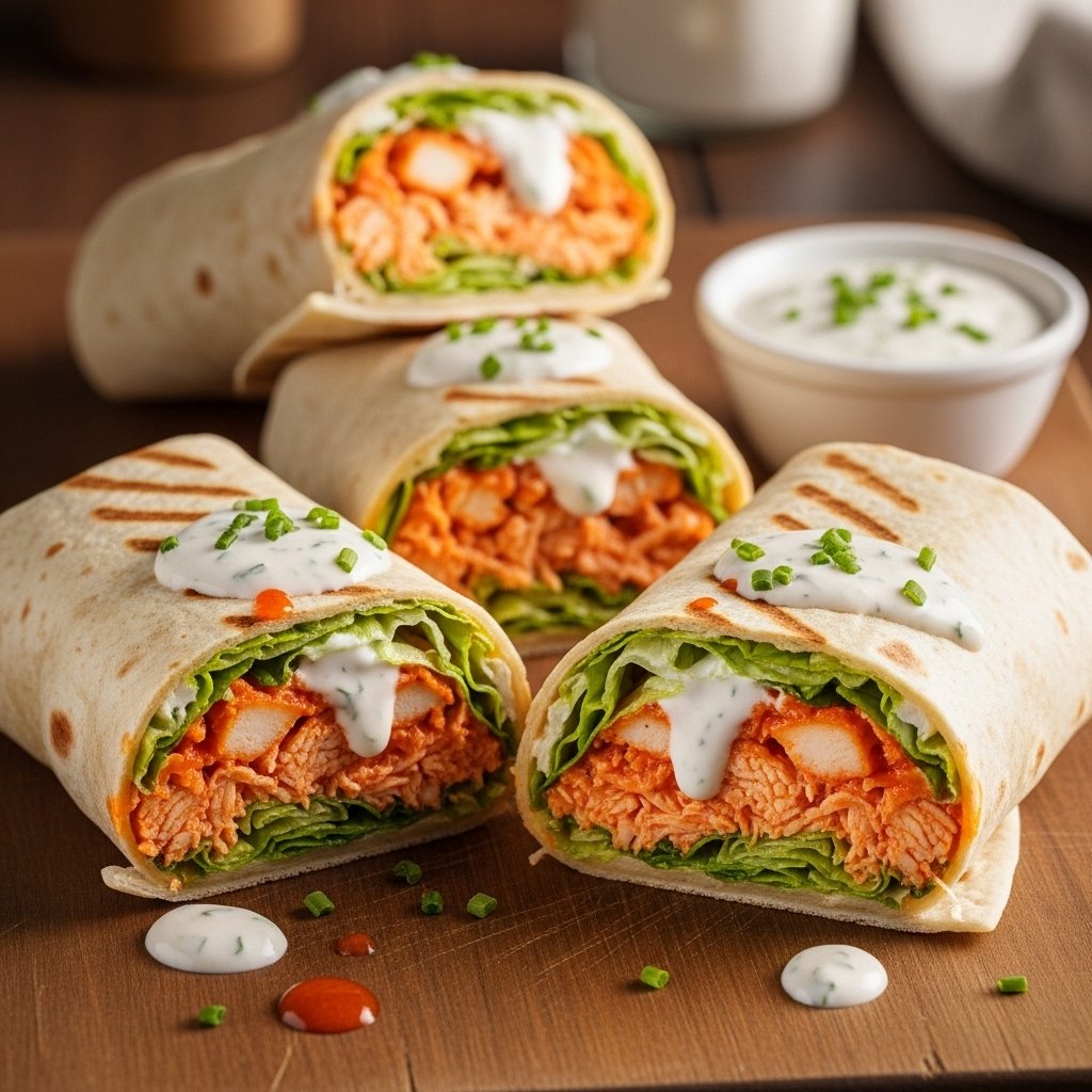 Buffalo chicken wraps with spicy sauce