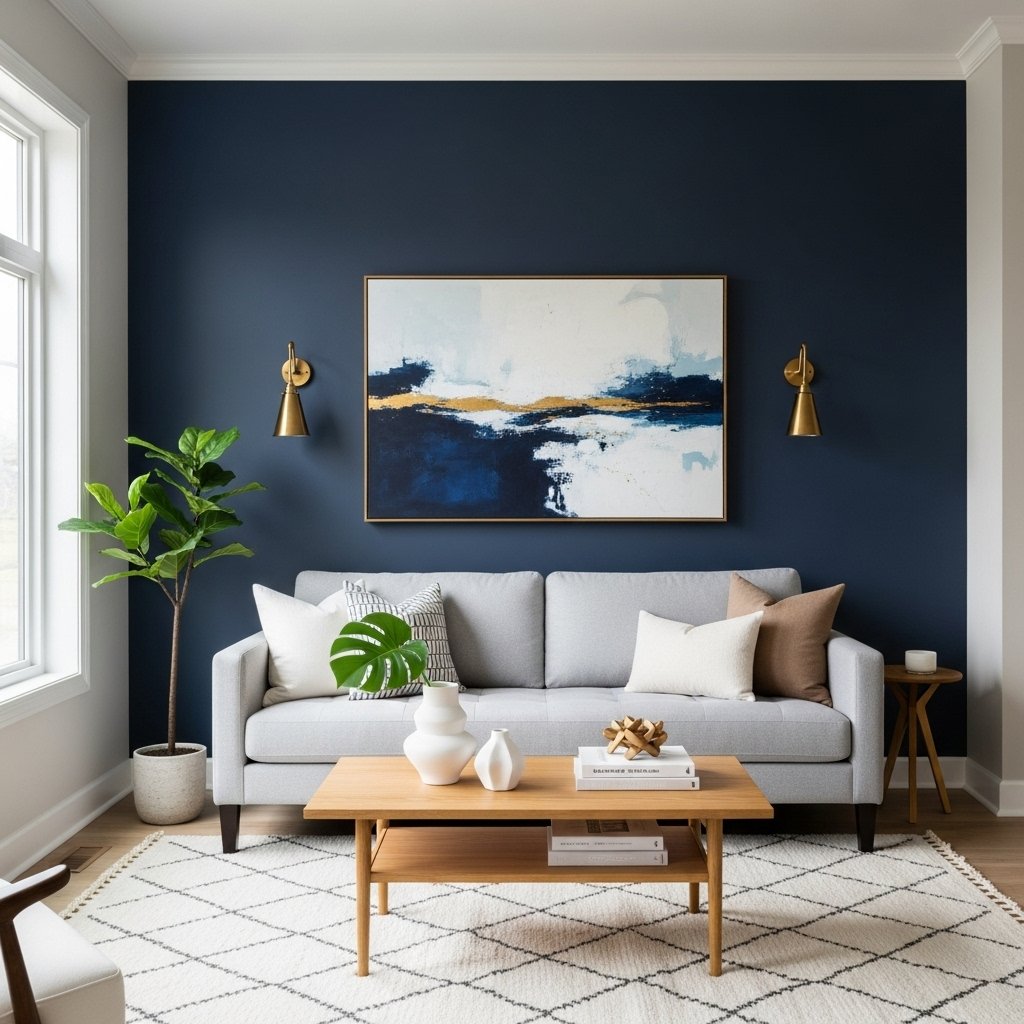 Navy accent wall bedroom design