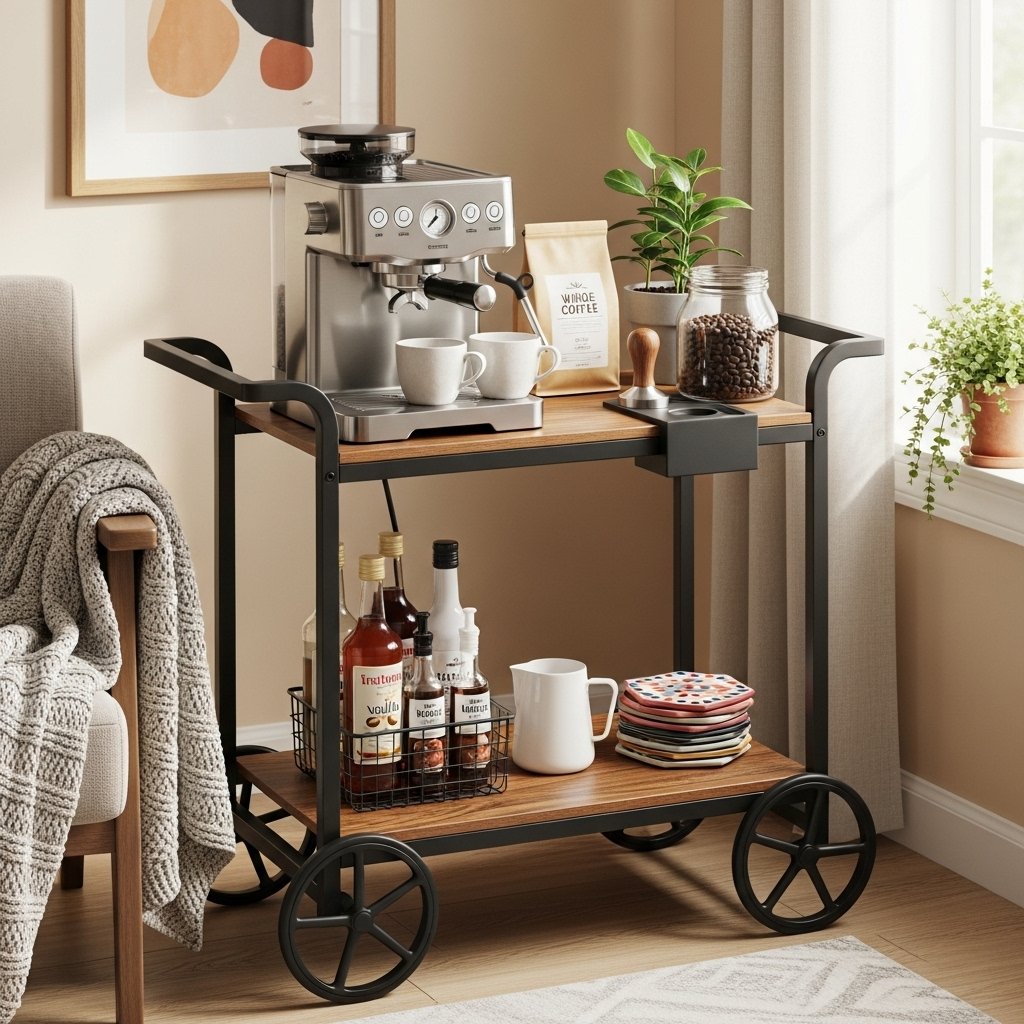 Compact cart coffee bar with storage