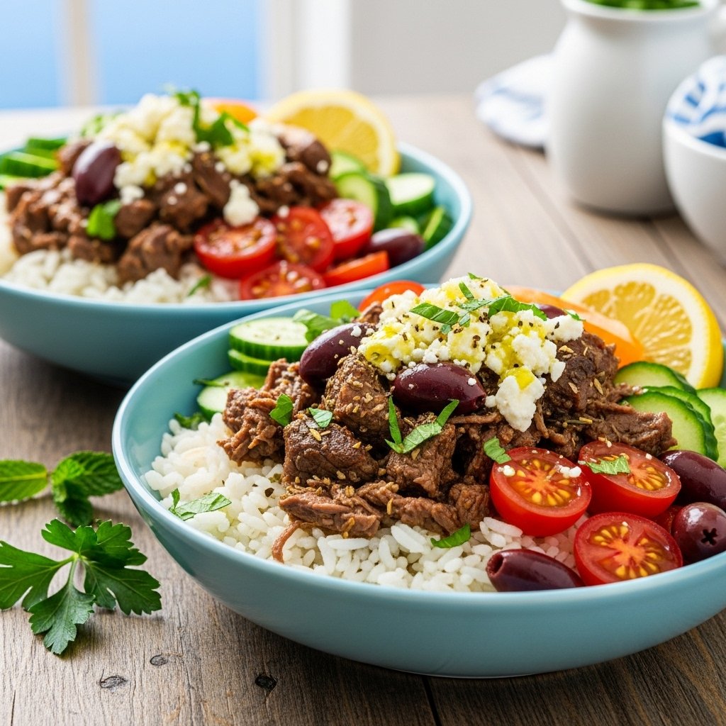 Greek beef and rice bowls recipe