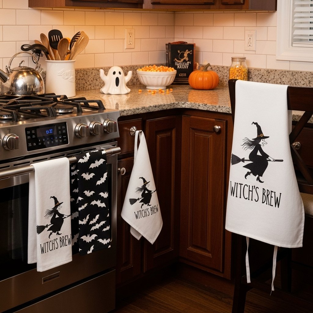 Add Halloween kitchen towels and aprons