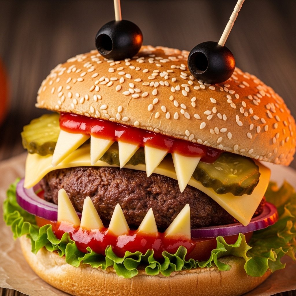 Monster burgers fun Halloween dinner