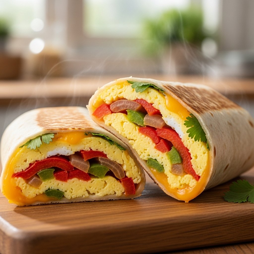 Breakfast burrito with eggs and veggies