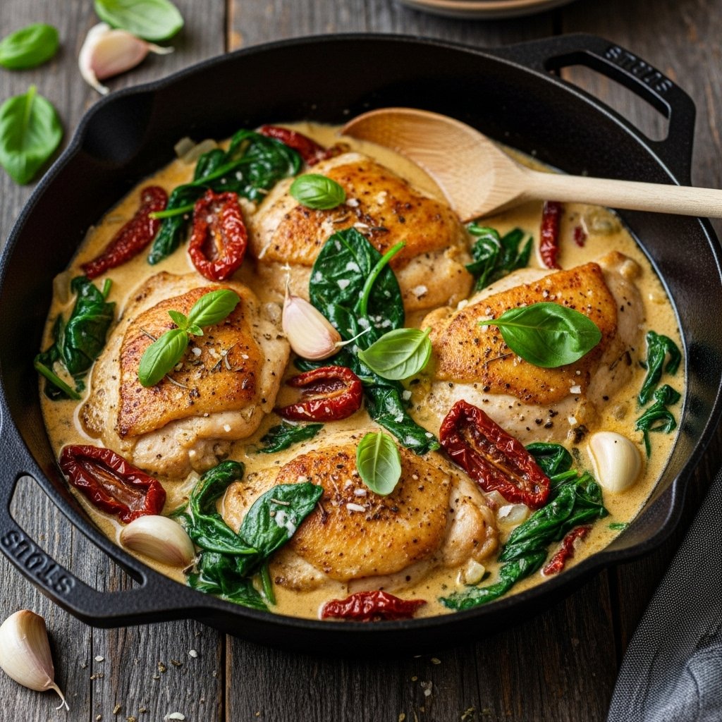 Tuscan chicken skillet with creamy sauce