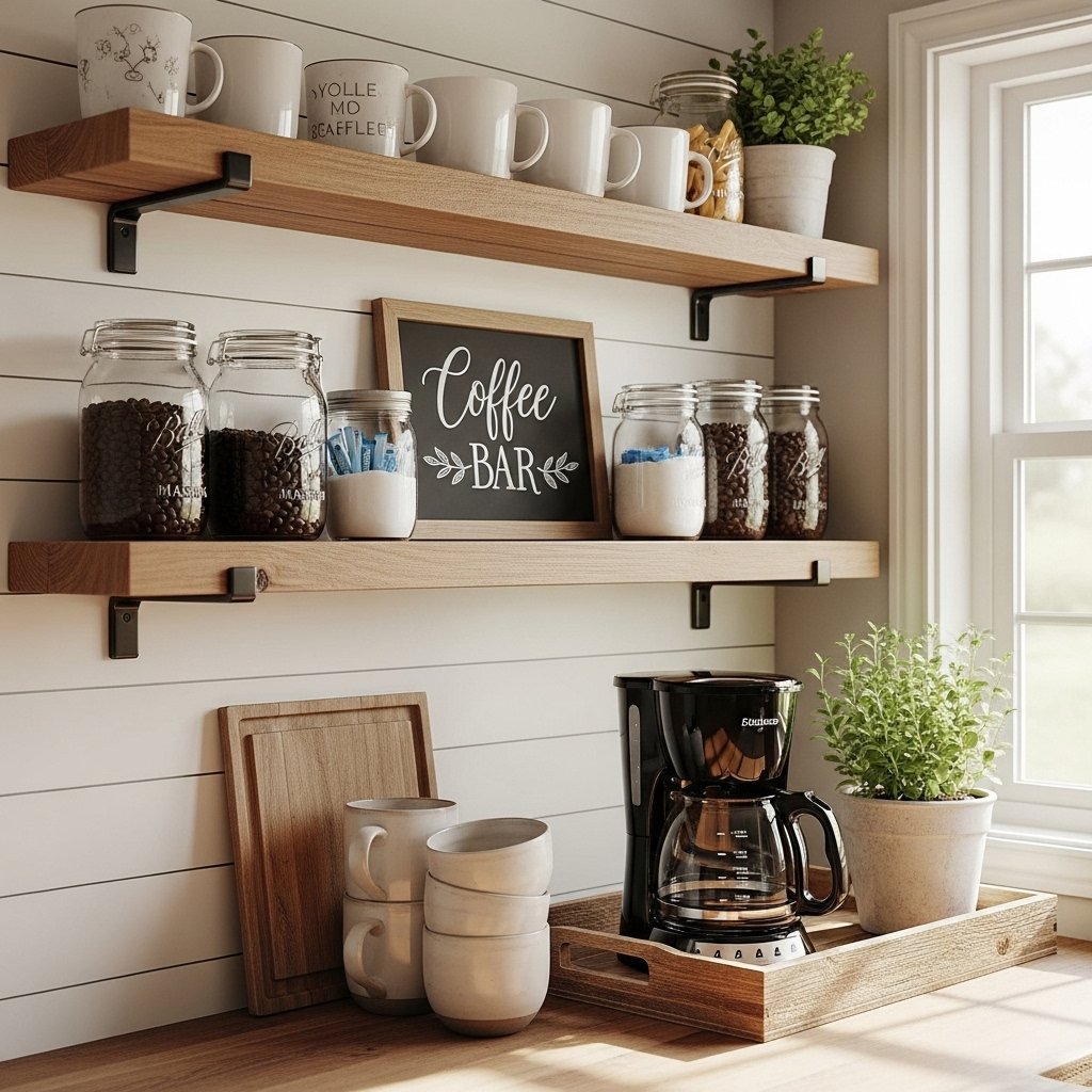 Rustic farmhouse coffee station with charm