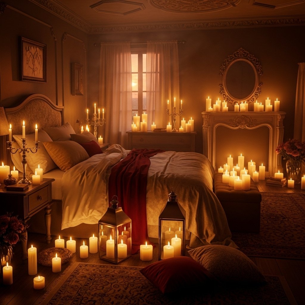 Candlelit corners create cozy coffee bar