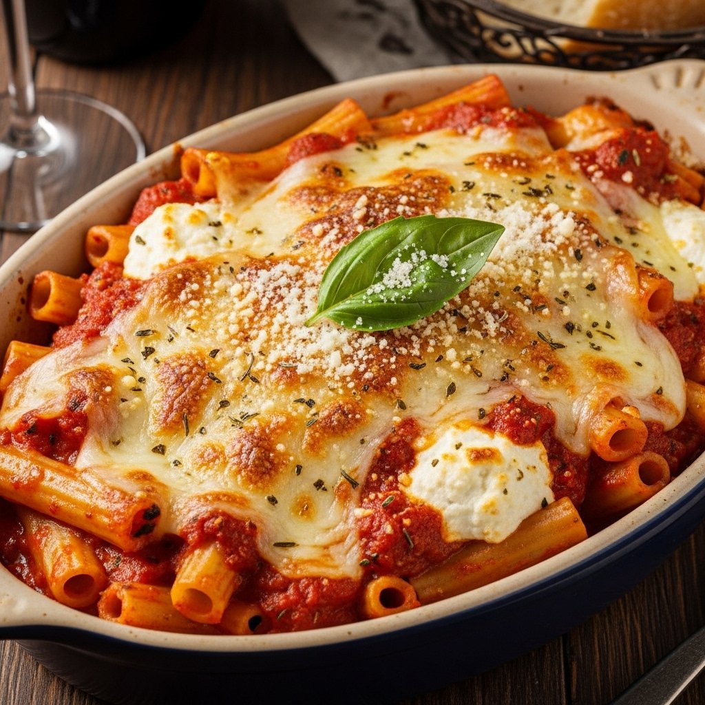 Baked ziti with rich tomato sauce