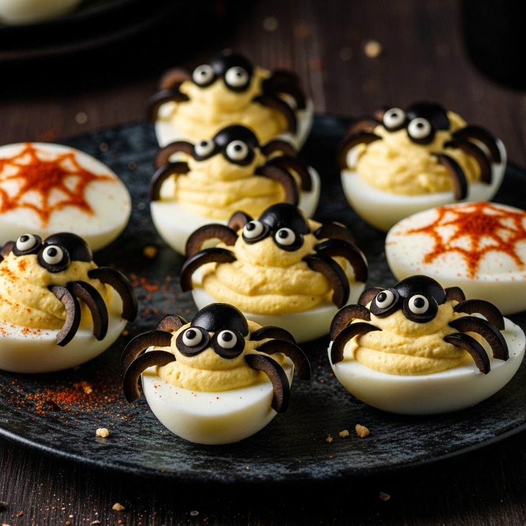 Creepy deviled eggs Halloween appetizer