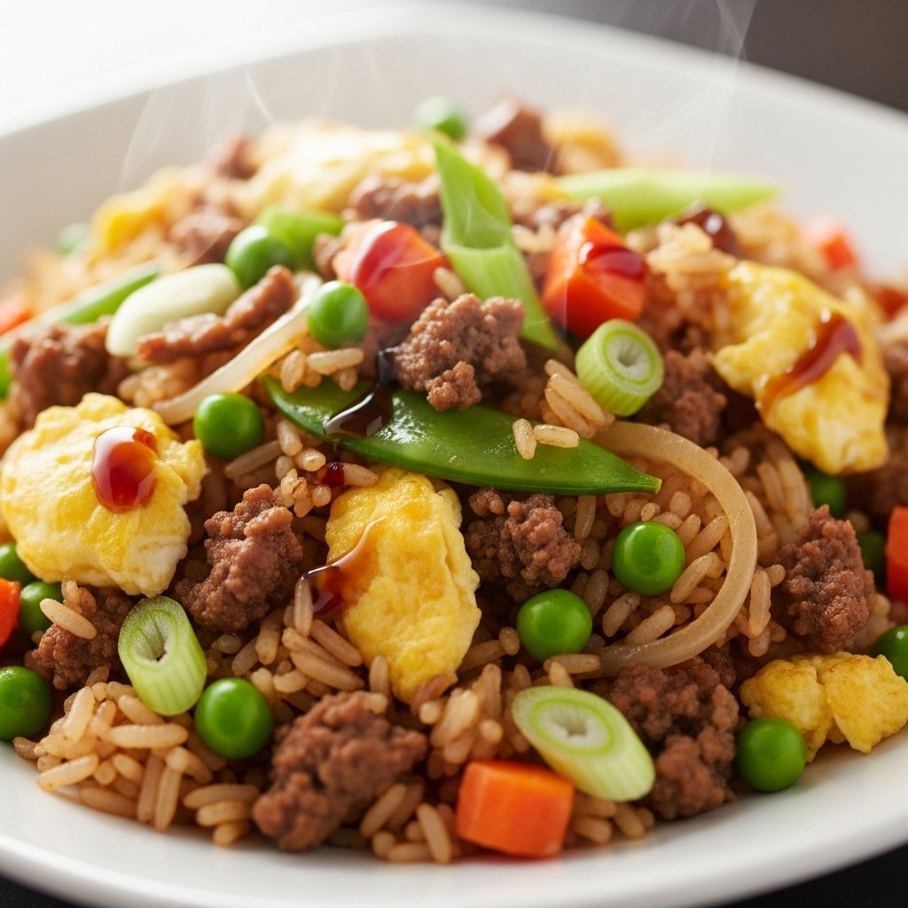 Ground beef fried rice with vegetables